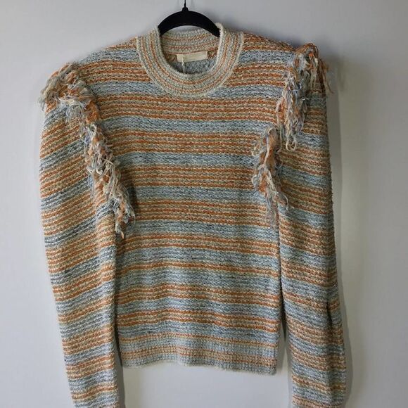 Ulla Johnson Arquette Fringed Striped Cotton-Blend Pullover Sweater in Bergamot - Picture 5 of 16